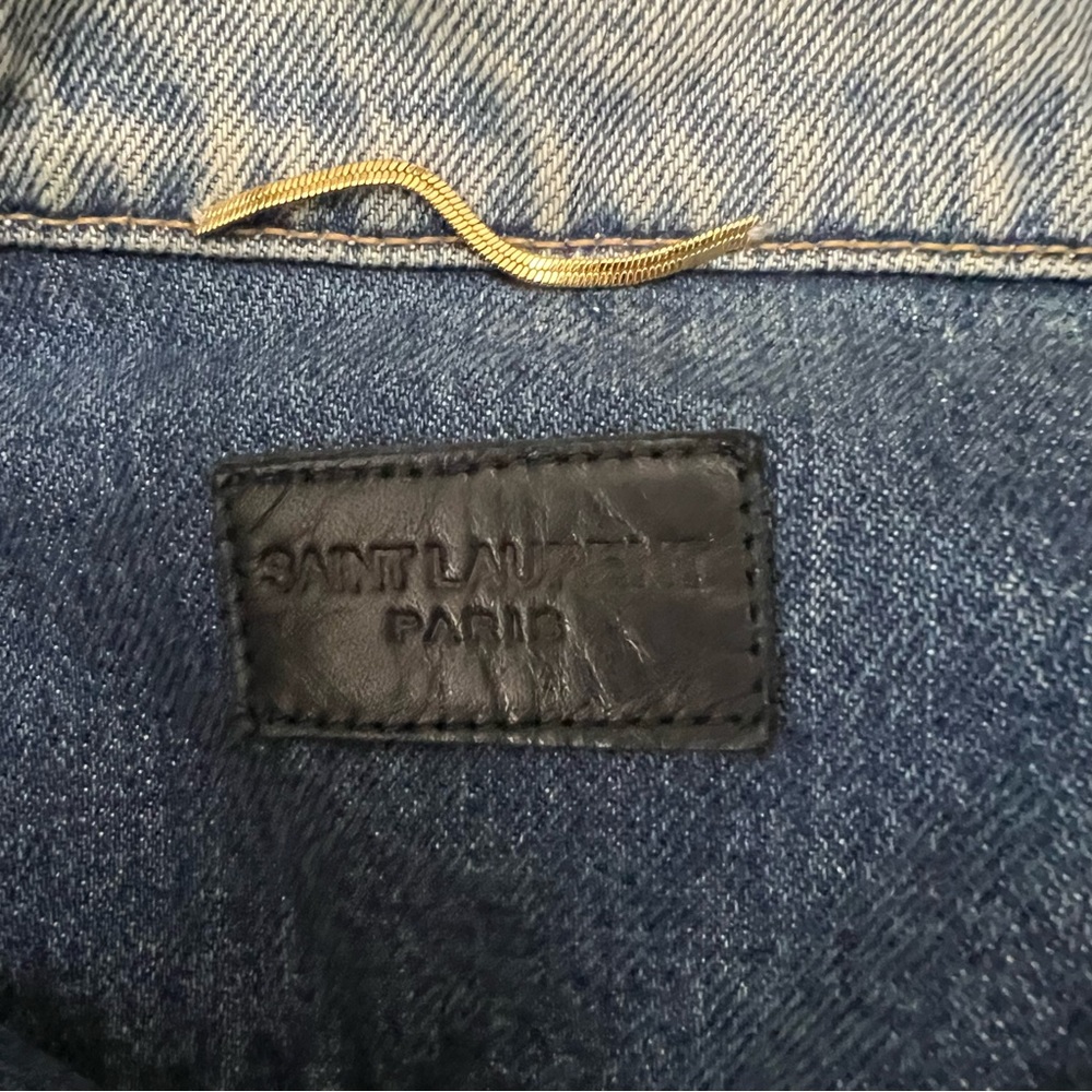 SAINT LAURENT Boyfriend Denim Blue Jean Jacket OversizenDistressed Light Wash XS - Picture 15 of 16